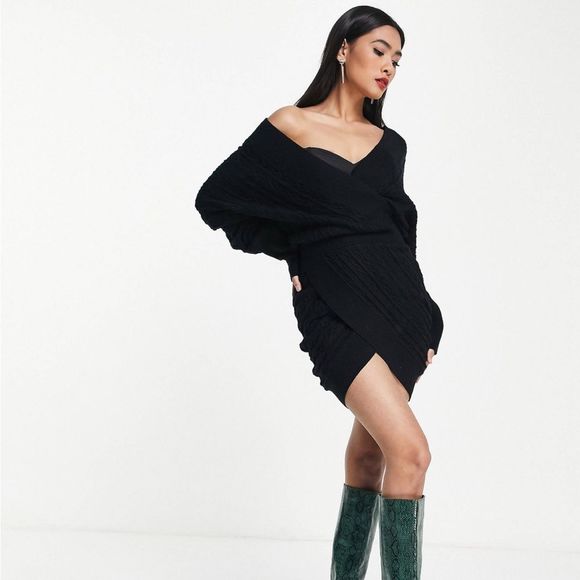 ASOS Dresses & Skirts - [ASOS] Black Knit Corset Bodice Sweater Dress - Size 8 NWT